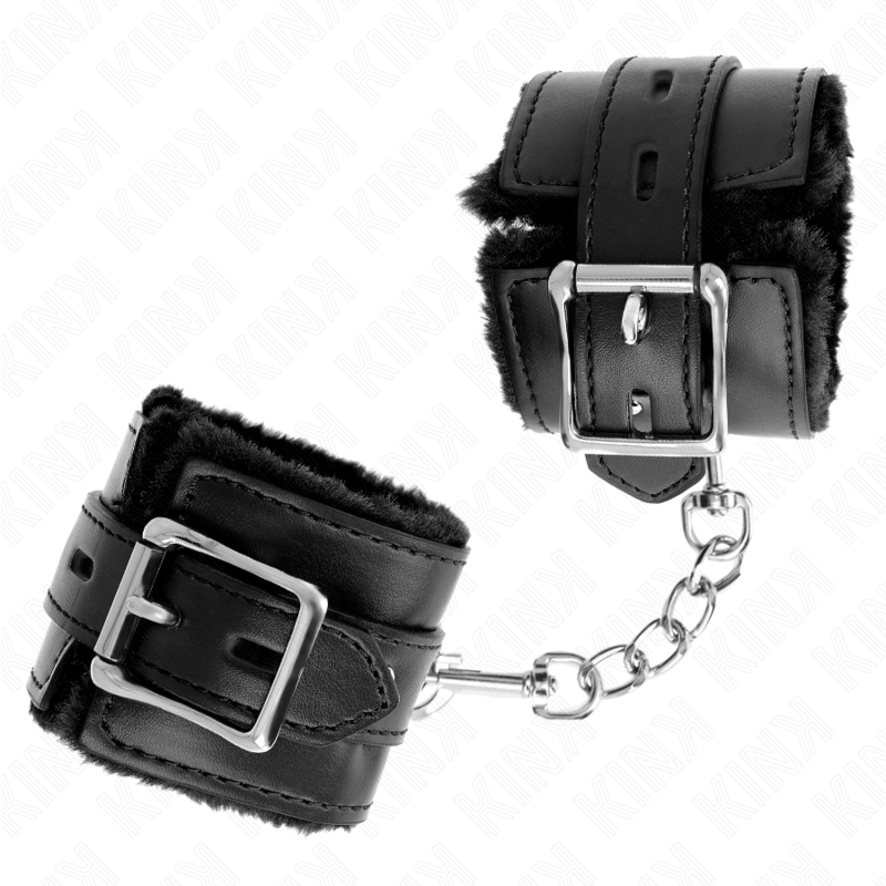 Kink - Appui-Poignets Doublés De Fourrure Avec Trous Carrés Noir Et Ceinture Noire Réglable 17-29 Cm X 6 Cm - Image 2