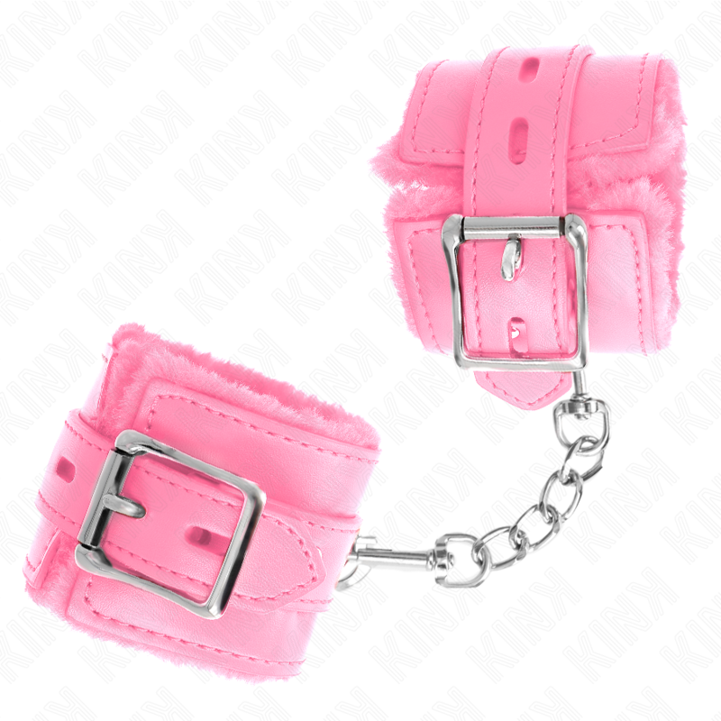 KINK - FUR LINED WRIST RESTRAINTS WITH SQUARE HOLES PINK AND PINK BELT ADJUSTABLE 17-29 CM X 6 CM - Image 2