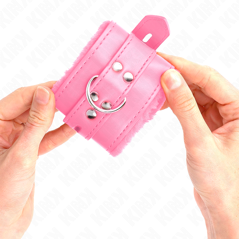 KINK - FUR LINED WRIST RESTRAINTS WITH SQUARE HOLES PINK AND PINK BELT ADJUSTABLE 17-29 CM X 6 CM - Image 4