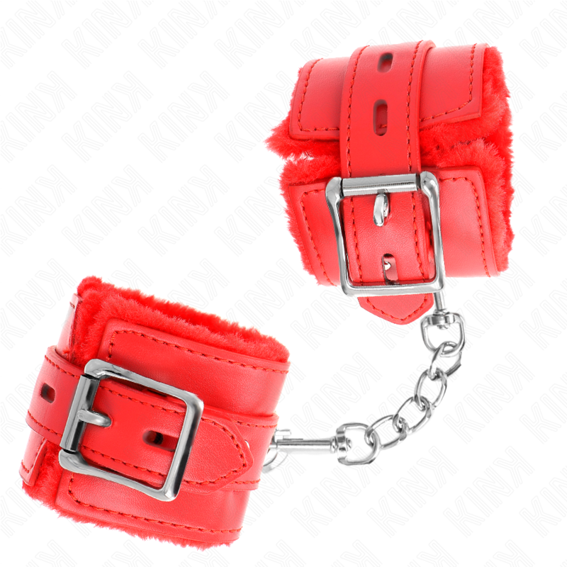Kink - Appui-Poignets Doublés De Fourrure Avec Trous Carrés Rouge Et Ceinture Rouge Réglable 17-29 Cm X 6 Cm - Image 2