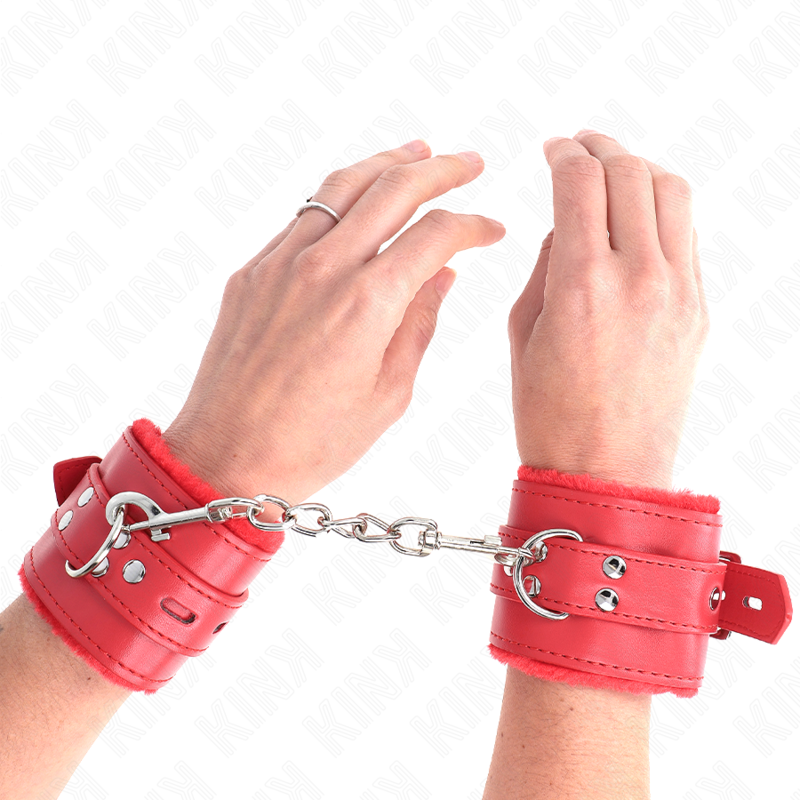 Kink - Appui-Poignets Doublés De Fourrure Avec Trous Carrés Rouge Et Ceinture Rouge Réglable 17-29 Cm X 6 Cm - Image 4