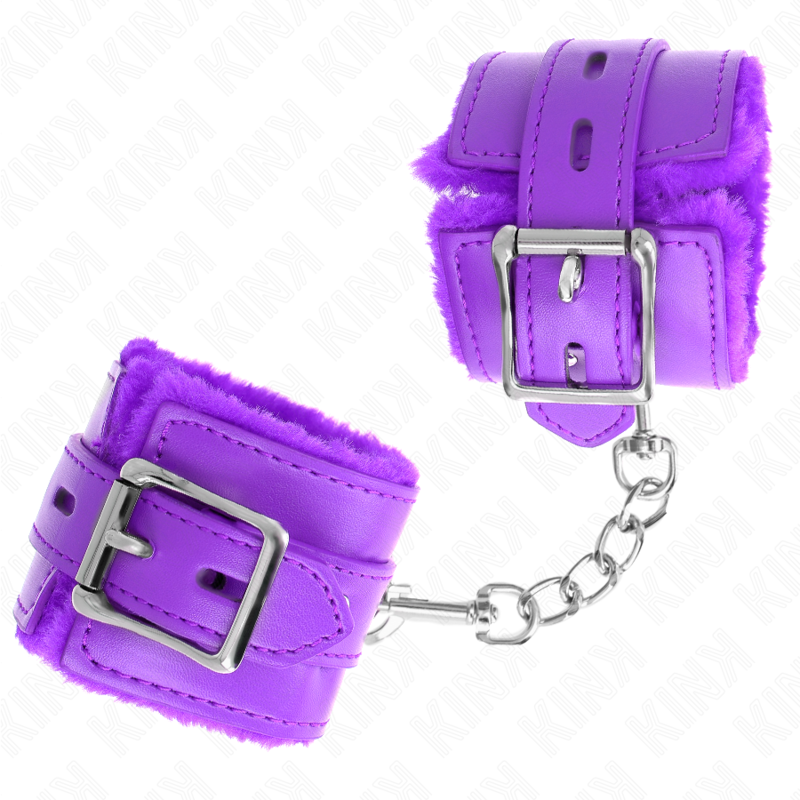 Kink - Appui-Poignets Doublés De Fourrure Avec Trous Carrés Violet Et Ceinture Violet Réglable 17-29 Cm X 6 Cm - Image 2