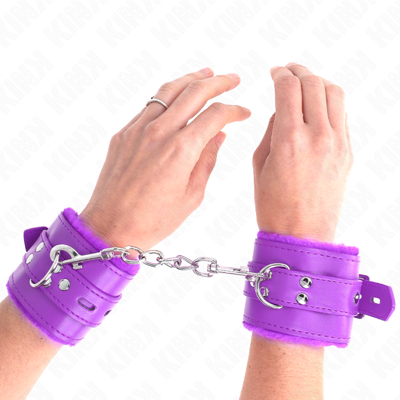 Kink - Appui-Poignets Doublés De Fourrure Avec Trous Carrés Violet Et Ceinture Violet Réglable 17-29 Cm X 6 Cm - Image 4