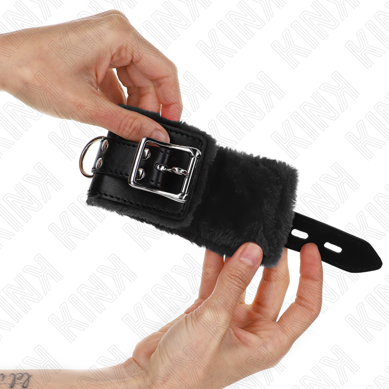 Kink - Appui-Poignets Doublés De Fourrure Noir Avec Ceinture Noire Réglable 17-29 Cm X 6 Cm - Image 2