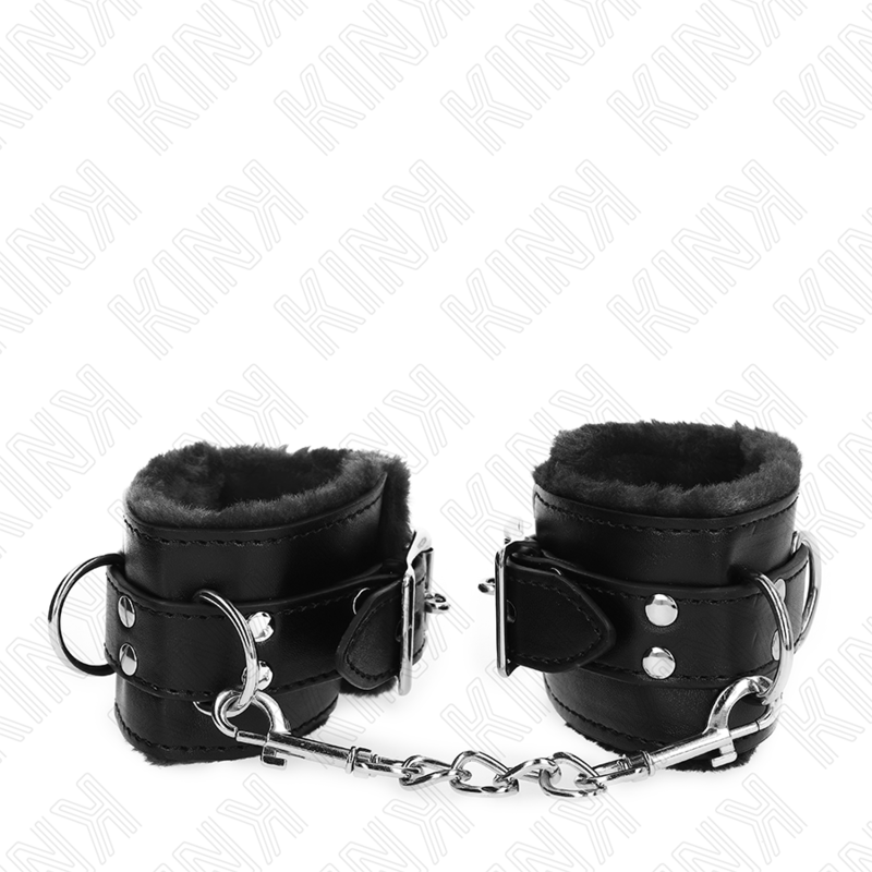 Kink - Appui-Poignets Doublés De Fourrure Noir Avec Ceinture Noire Réglable 17-29 Cm X 6 Cm - Image 3