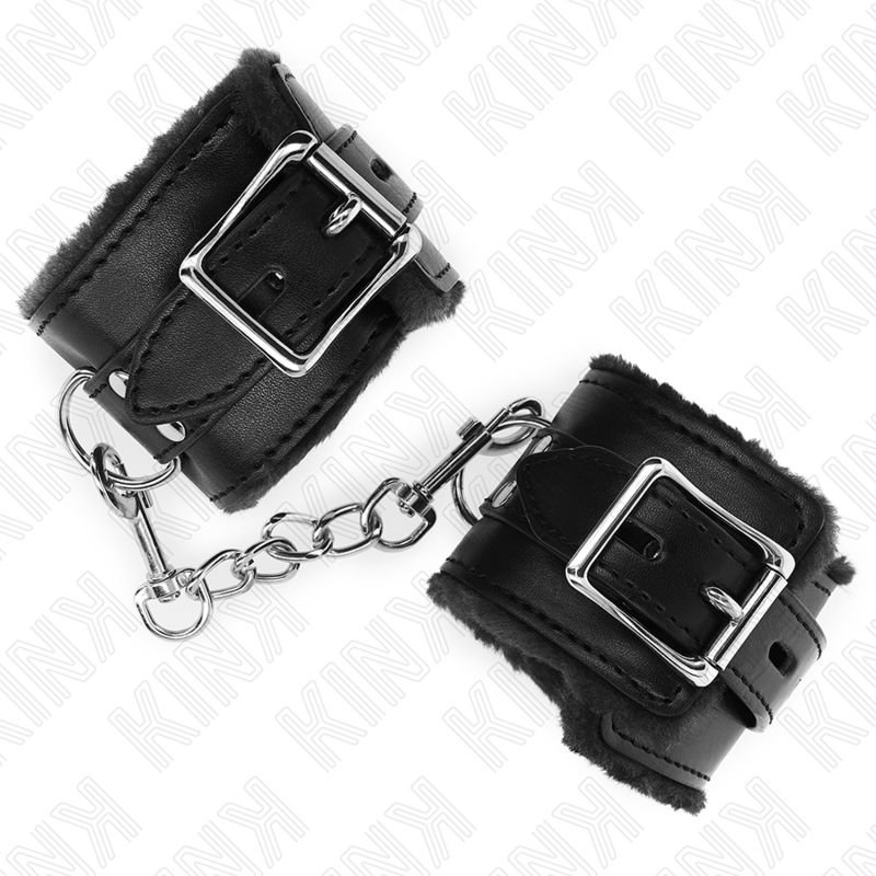 Kink - Appui-Poignets Doublés De Fourrure Noir Avec Ceinture Noire Réglable 17-29 Cm X 6 Cm - Image 4