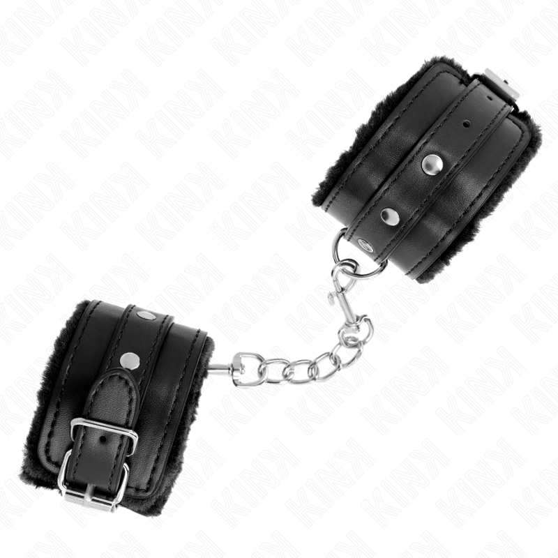 Kink - Appui-Poignets Doublés De Fourrure Premium Noir Avec Ceinture Noire Réglable 17-29 Cm X 6 Cm - Image 2