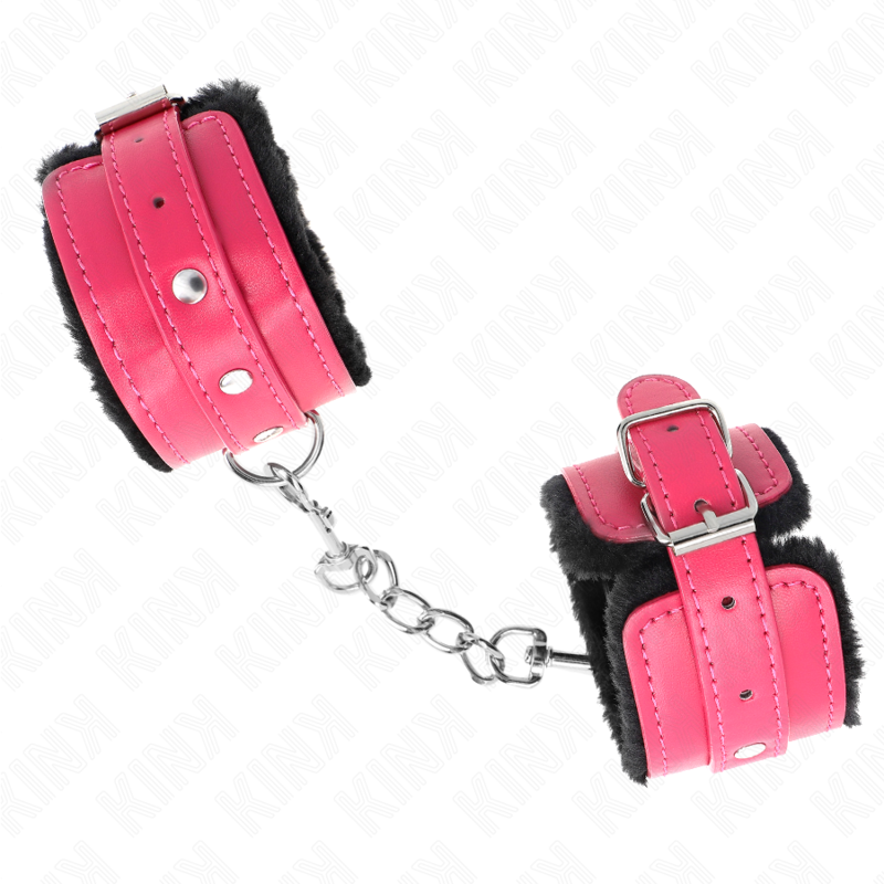 Kink - Appui-Poignets Doublés De Fourrure Premium Noir Avec Ceinture Rose Framboise Ajustable 17-29 Cm X 6 Cm - Image 2