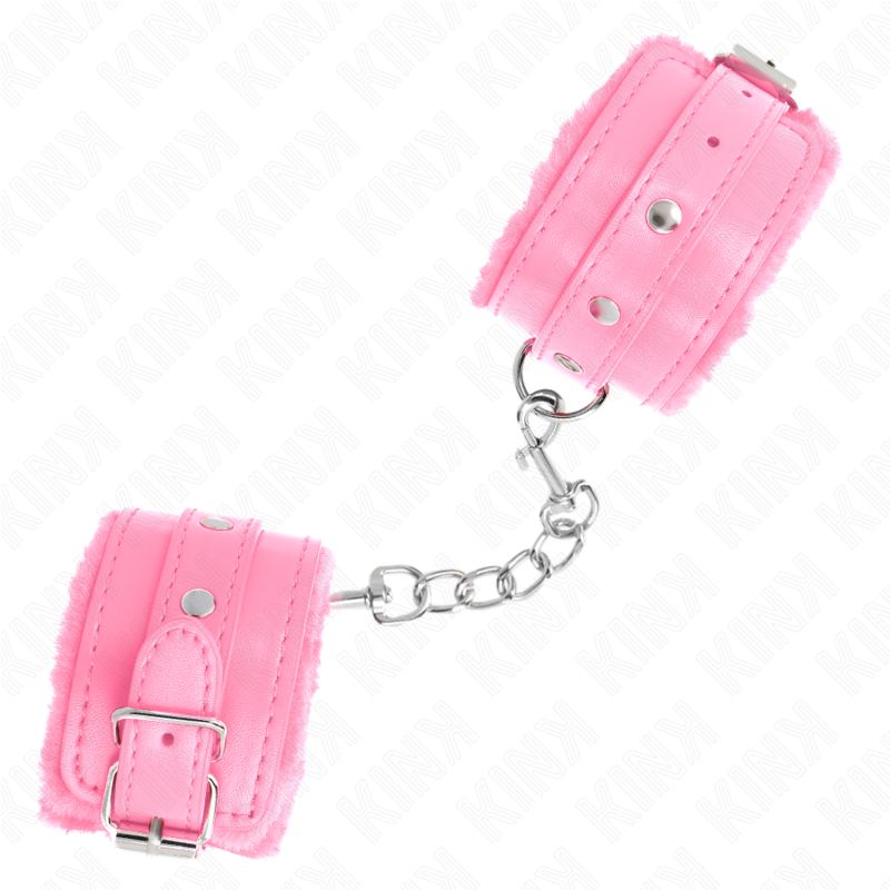 KINK - PREMIUM FUR LINED WRIST RESTRAINTS PINK WITH PINK BELT ADJUSTABLE 17-29 CM X 6 CM - Image 2