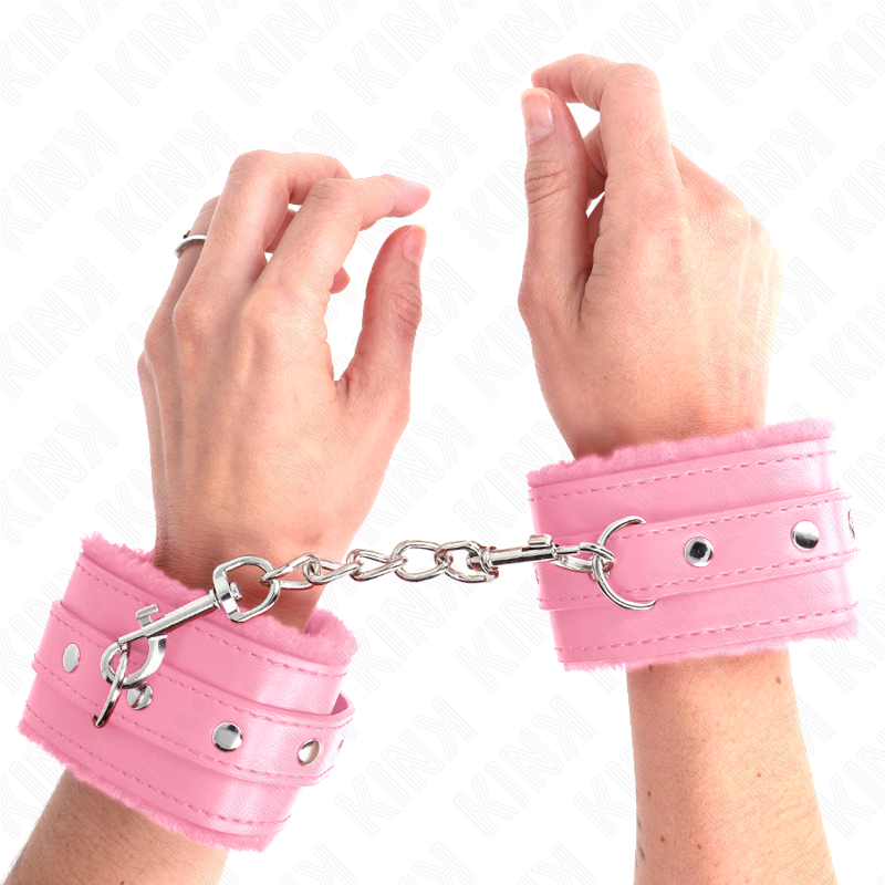 KINK - PREMIUM FUR LINED WRIST RESTRAINTS PINK WITH PINK BELT ADJUSTABLE 17-29 CM X 6 CM - Image 4
