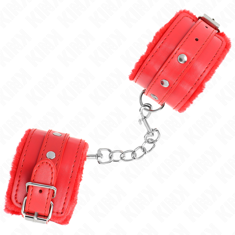 Kink - Appui-Poignets Doublés De Fourrure Premium Rouge Avec Ceinture Rouge Réglable 17-29 Cm X 6 Cm - Image 2