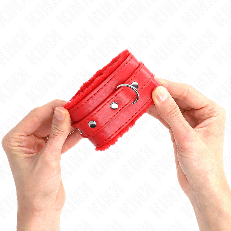 Kink - Appui-Poignets Doublés De Fourrure Premium Rouge Avec Ceinture Rouge Réglable 17-29 Cm X 6 Cm - Image 3