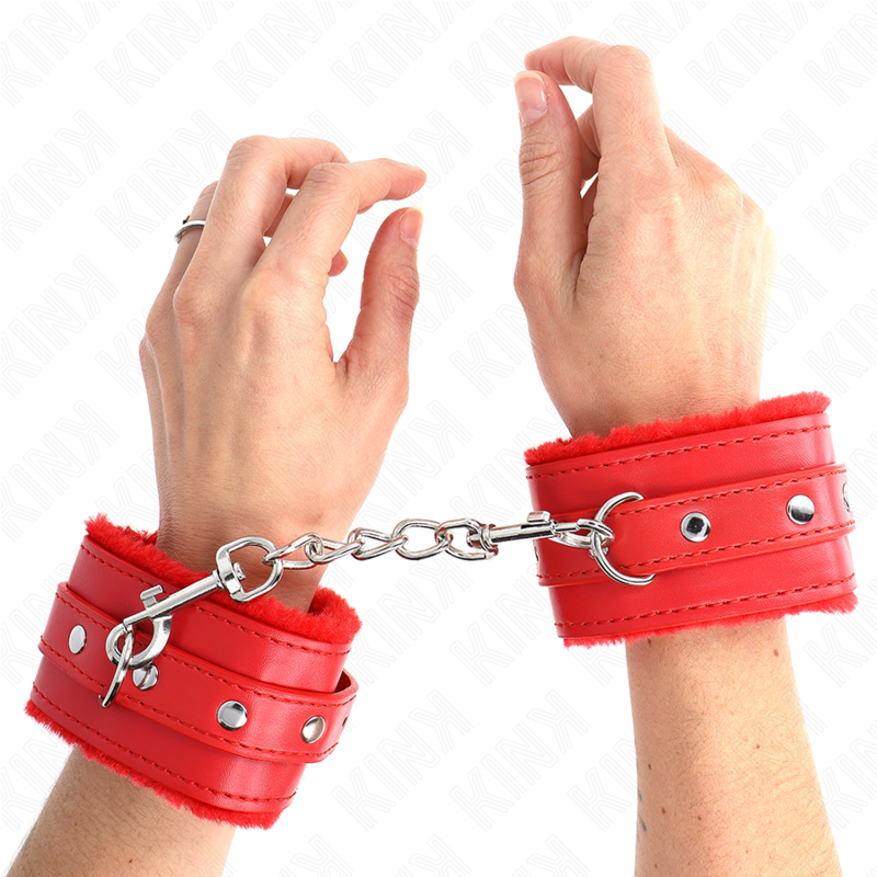 Kink - Appui-Poignets Doublés De Fourrure Premium Rouge Avec Ceinture Rouge Réglable 17-29 Cm X 6 Cm - Image 4