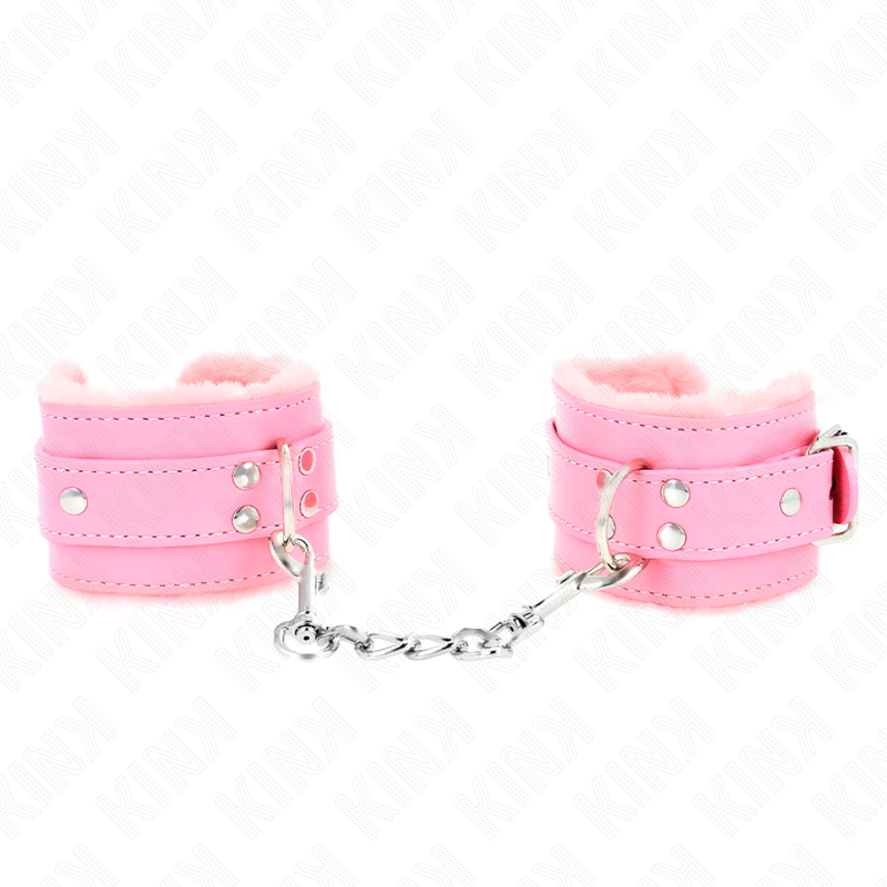 KINK - FUR LINED WRIST RESTRAINTS PINK WITH PINK BELT ADJUSTABLE 17-29 CM X 6 CM - Image 2