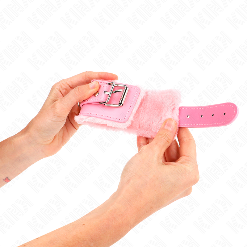 KINK - FUR LINED WRIST RESTRAINTS PINK WITH PINK BELT ADJUSTABLE 17-29 CM X 6 CM - Image 3