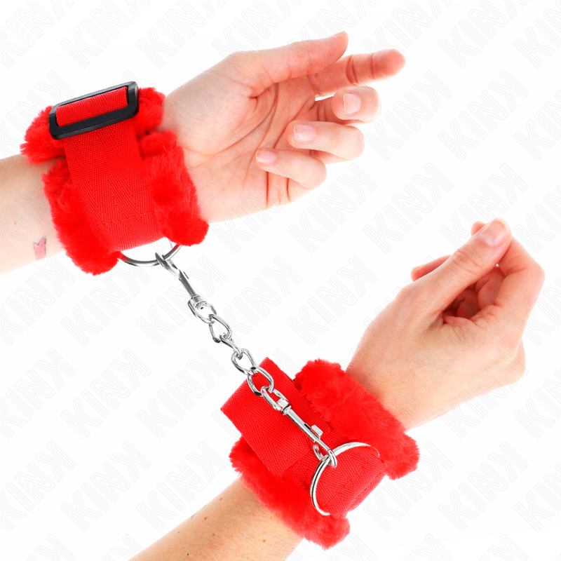 Kink - Appui-Poignets Doublés De Fourrure Rouge Ajustable 17-31 Cm X 7 Cm - Image 4