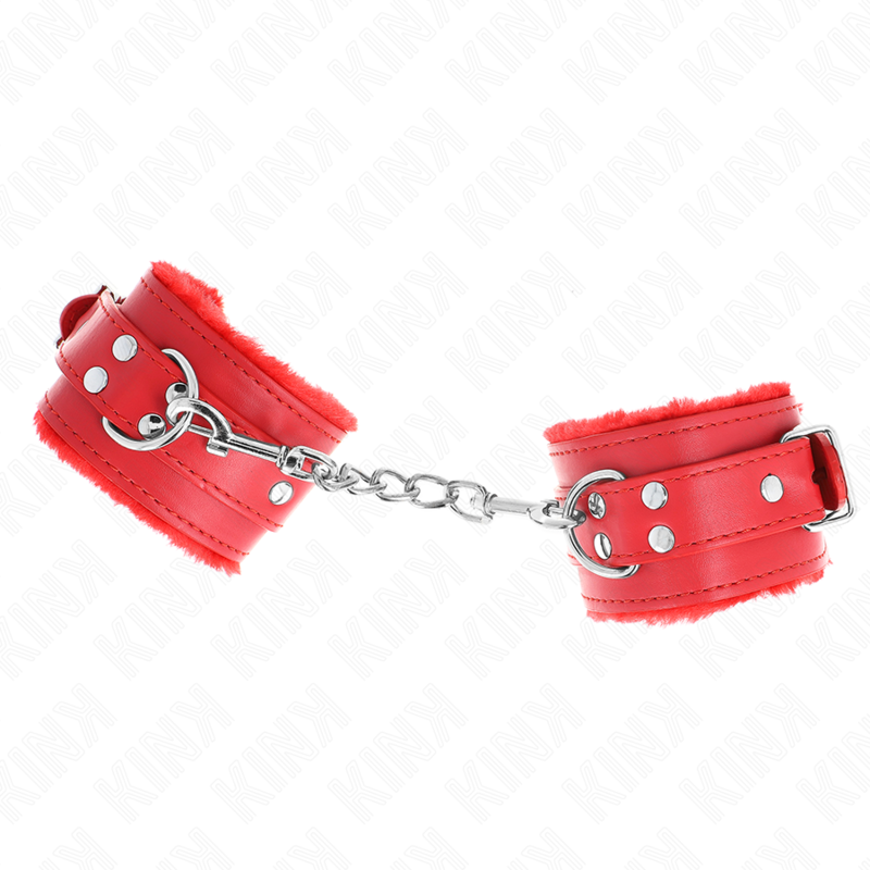 KINK - FUR LINED WRIST RESTRAINTS RED WITH RED BELT ADJUSTABLE 17-29 CM X 6 CM - Image 2