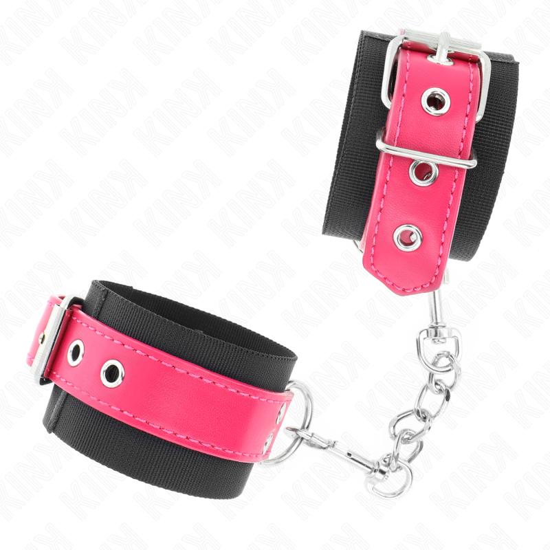 Kink - Appui-Poignets En Nylon Noir Avec Ceinture En Cuirette Rose Framboise Ajustable 19-29 Cm X 5,1 Cm - Image 2