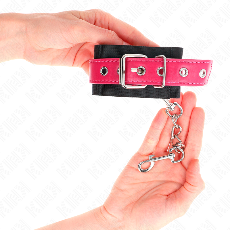 Kink - Appui-Poignets En Nylon Noir Avec Ceinture En Cuirette Rose Framboise Ajustable 19-29 Cm X 5,1 Cm - Image 3