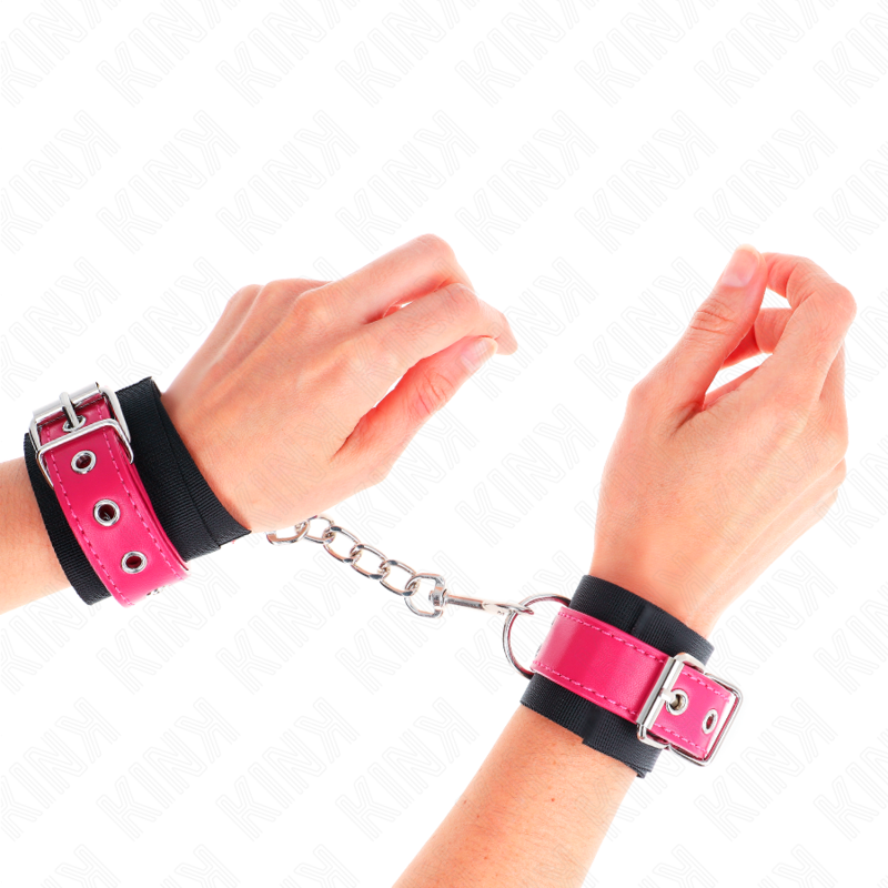 Kink - Appui-Poignets En Nylon Noir Avec Ceinture En Cuirette Rose Framboise Ajustable 19-29 Cm X 5,1 Cm - Image 4