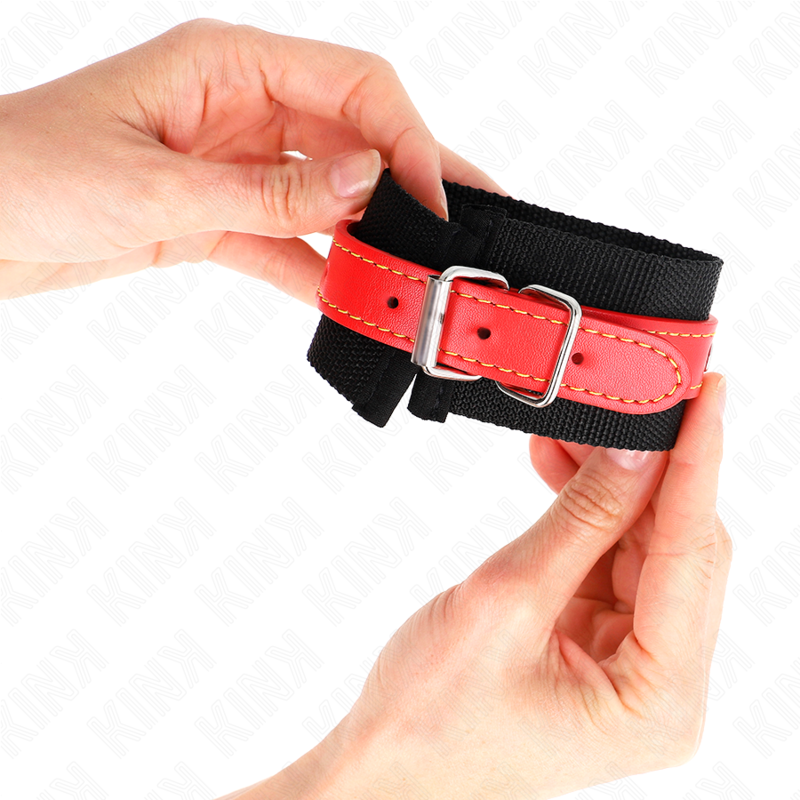 Kink - Zwarte Nylon Polssteunen Met Rood Verstelbaar Leer 19-24 Cm X 5,5 Cm - Image 3