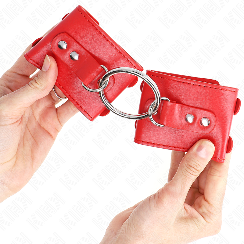 KINK - FIXED WRIST RESTRAINTS WITH RING AND STUDS ADJUSTABLE RED 17-22 CM X 6.5 CM - Image 3