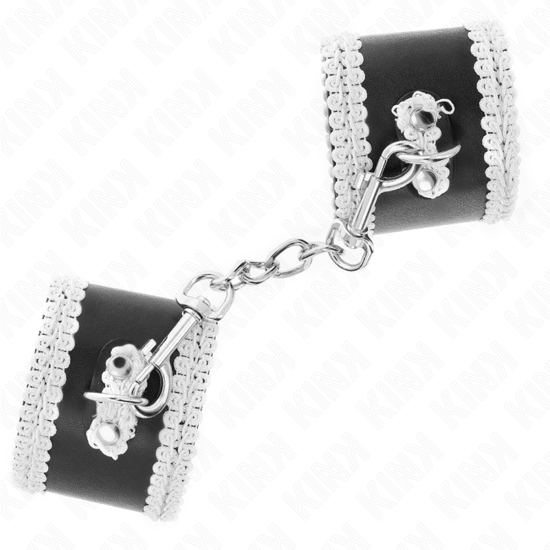 KINK - BLACK WRIST RESTRAINTS WITH WHITE DECORATE LACE ADJSUTABLE 20-23 CM X 5.5 CM - Image 2