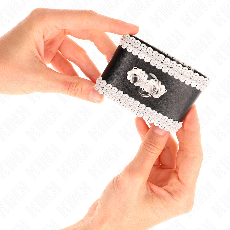 KINK - BLACK WRIST RESTRAINTS WITH WHITE DECORATE LACE ADJSUTABLE 20-23 CM X 5.5 CM - Image 3