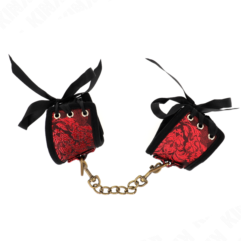 Kink - Attache-Poignets Scandal Détails Dentelle Rouge-Noir 24,5 Cm X 6,5 Cm - Image 2
