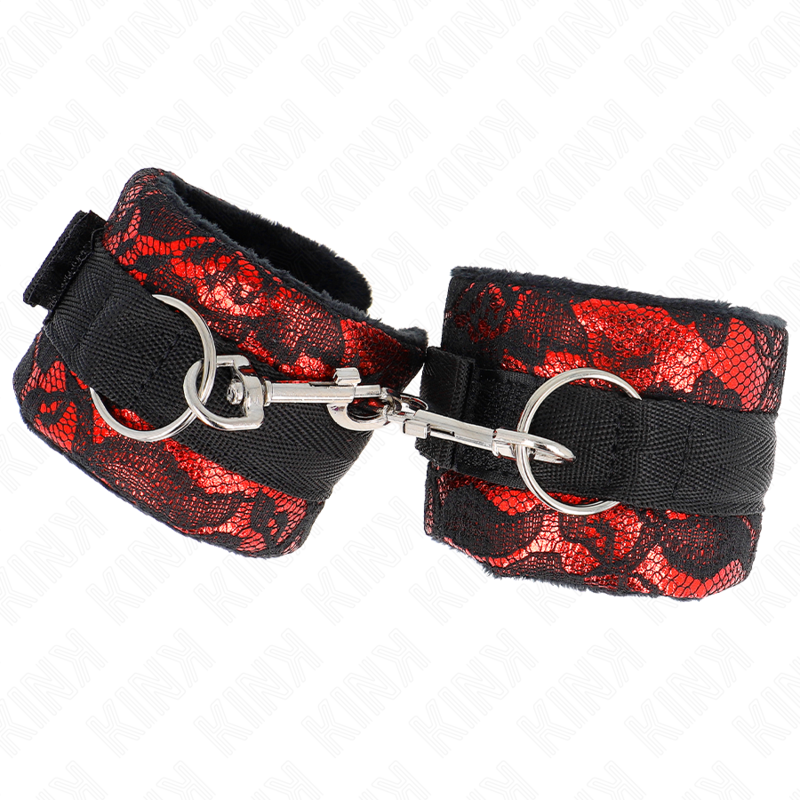 Kink - Attentes-Poignets Courtes En Dentelle De Velours Et Reliure En Nylon Rouge / Noir 23 X 6,5 Cm - Image 2