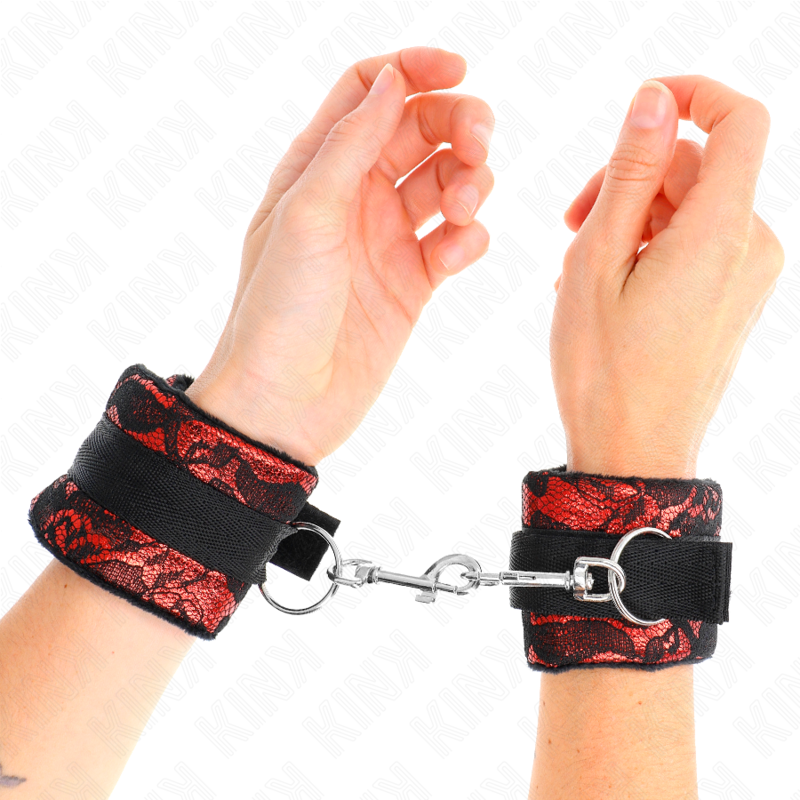Kink - Attentes-Poignets Courtes En Dentelle De Velours Et Reliure En Nylon Rouge / Noir 23 X 6,5 Cm - Image 4