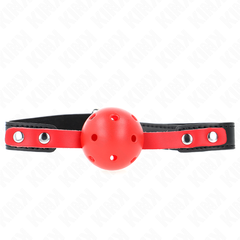 KINK - HOLLOW HARD RED BALL 4 CM GAG BLACK BRACELET 60 x 2 CM ADJUSTABLE 37-52 CM - Image 2