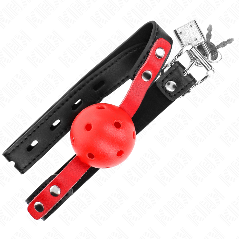 KINK - HOLLOW HARD RED BALL 4 CM GAG BLACK BRACELET 60 x 2 CM ADJUSTABLE 37-52 CM - Image 4
