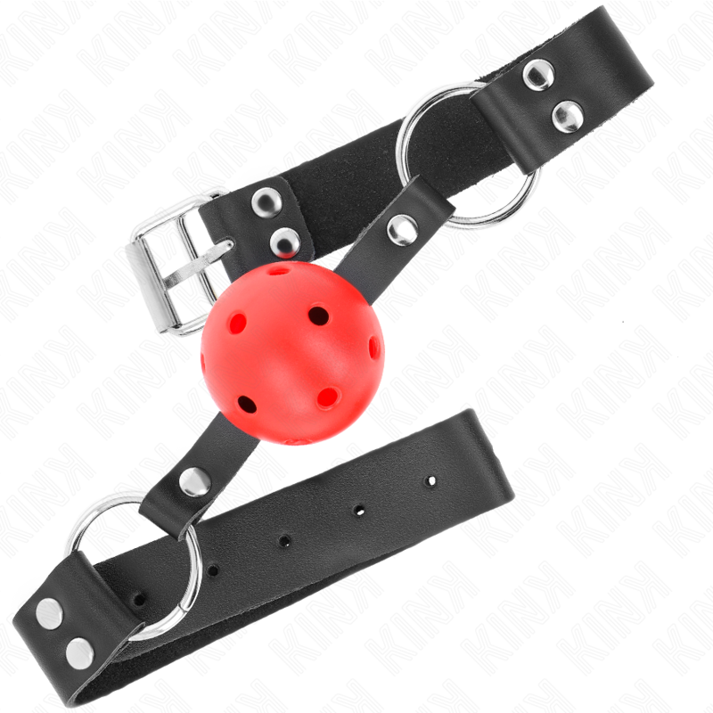 Kink - Breathable Ball 4 Cm Gag With Double Rivet Red 62.5 X 2.5 Cm Adjustable 42-58 Cm - Image 2