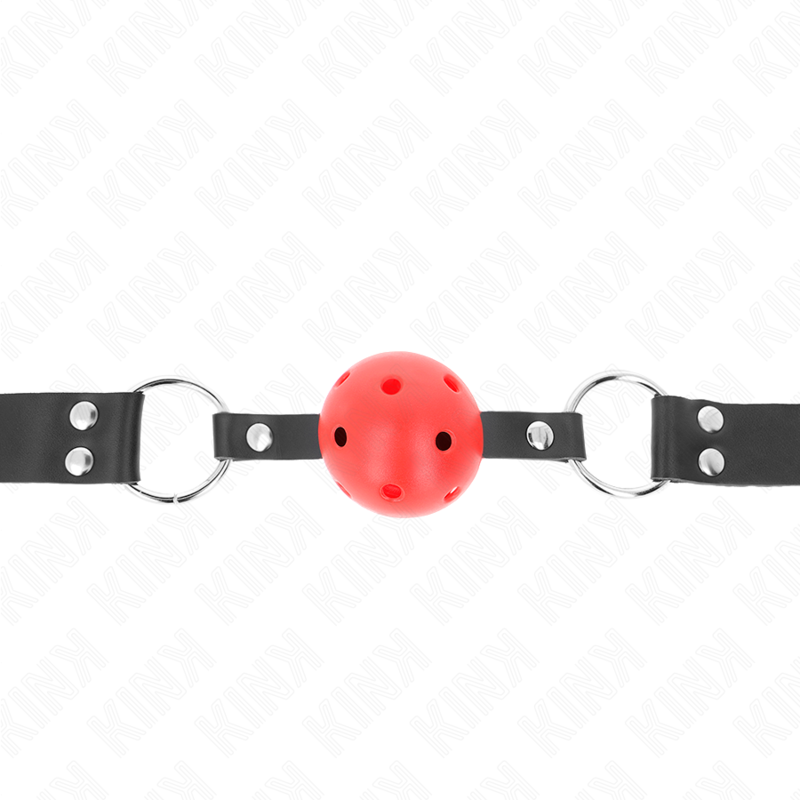 Kink - Breathable Ball 4 Cm Gag With Double Rivet Red 62.5 X 2.5 Cm Adjustable 42-58 Cm - Image 3