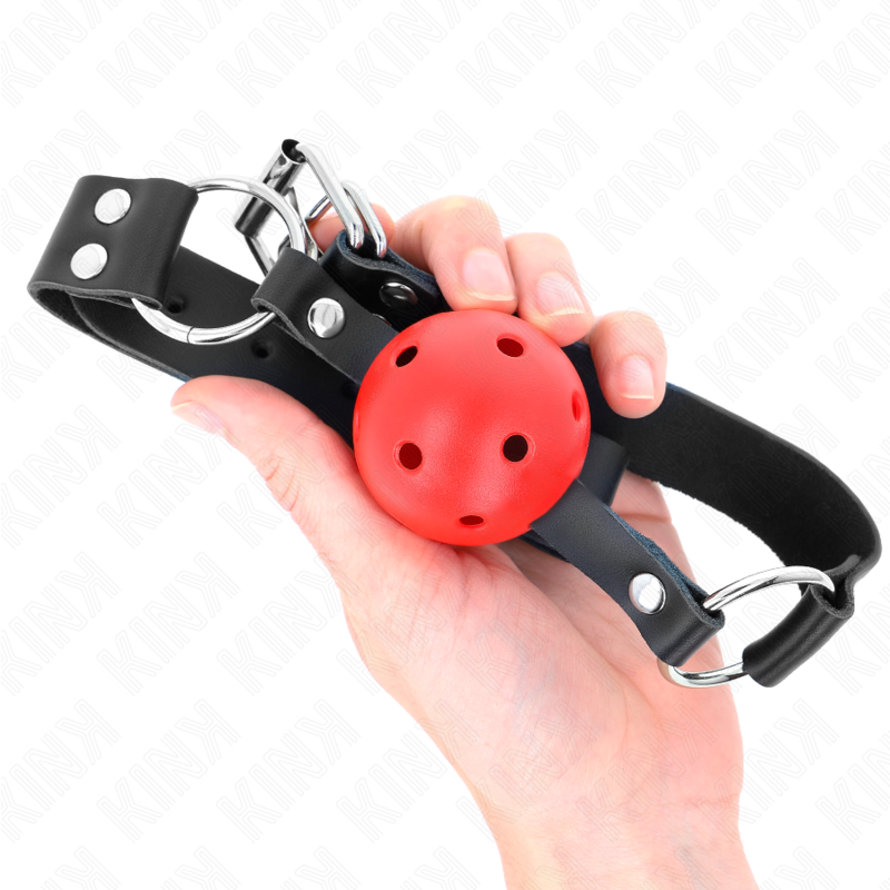 Kink - Breathable Ball 4 Cm Gag With Double Rivet Red 62.5 X 2.5 Cm Adjustable 42-58 Cm - Image 4