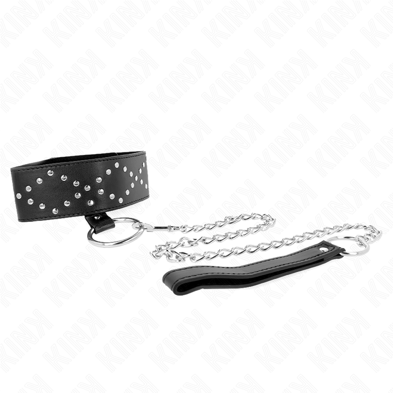 Kink - Collier 65 Cm Avec Laisse Avec Clous Argentés Modèle 3 Réglable 36-43 Cm X 5 Cm - Image 3