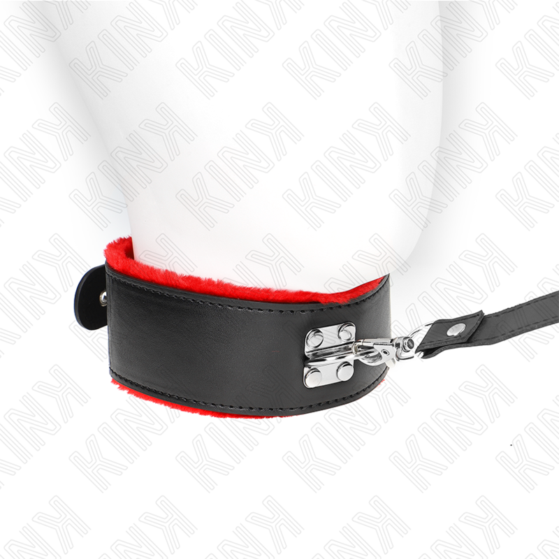 KINK - HALS BAND MET RIEM 116 CM MET ROOD LEEREN AANPASSBAAR POLS BANDJE 40-48 CM X 6 CM - Image 2