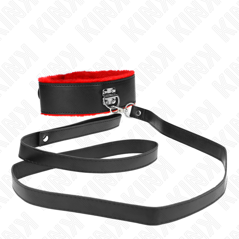 KINK - HALS BAND MET RIEM 116 CM MET ROOD LEEREN AANPASSBAAR POLS BANDJE 40-48 CM X 6 CM - Image 3
