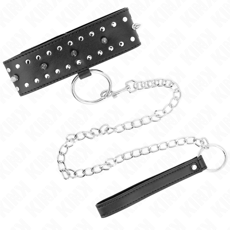Kink - Collier Avec Laisse 65 Cm Avec Clous Argentés Modèle 1 Ajustable 36-43 Cm X 5 Cm - Image 3