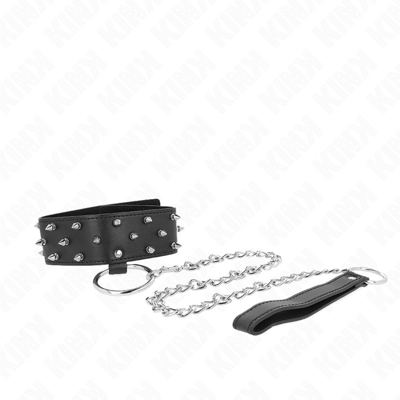 Kink - Collier Avec Laisse 65 Cm Avec Clous Argentés Modèle 5 Réglable 36-43 Cm X 5 Cm - Image 3