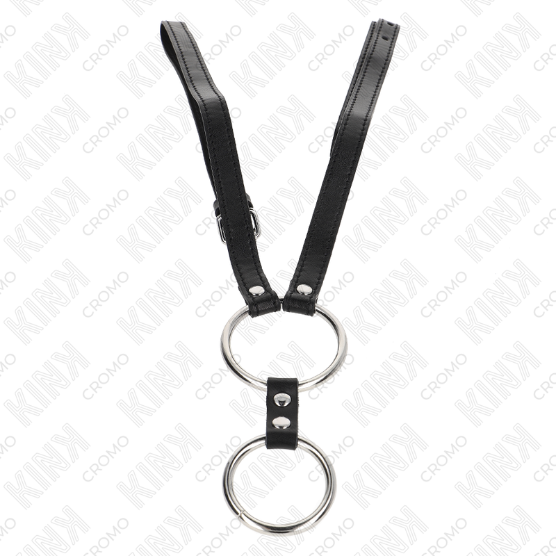 KINK - DUBBELE METAAL PENISRING 3,8 CM TOT 5 CM MET LEREN RIEM 112 CM - Image 3