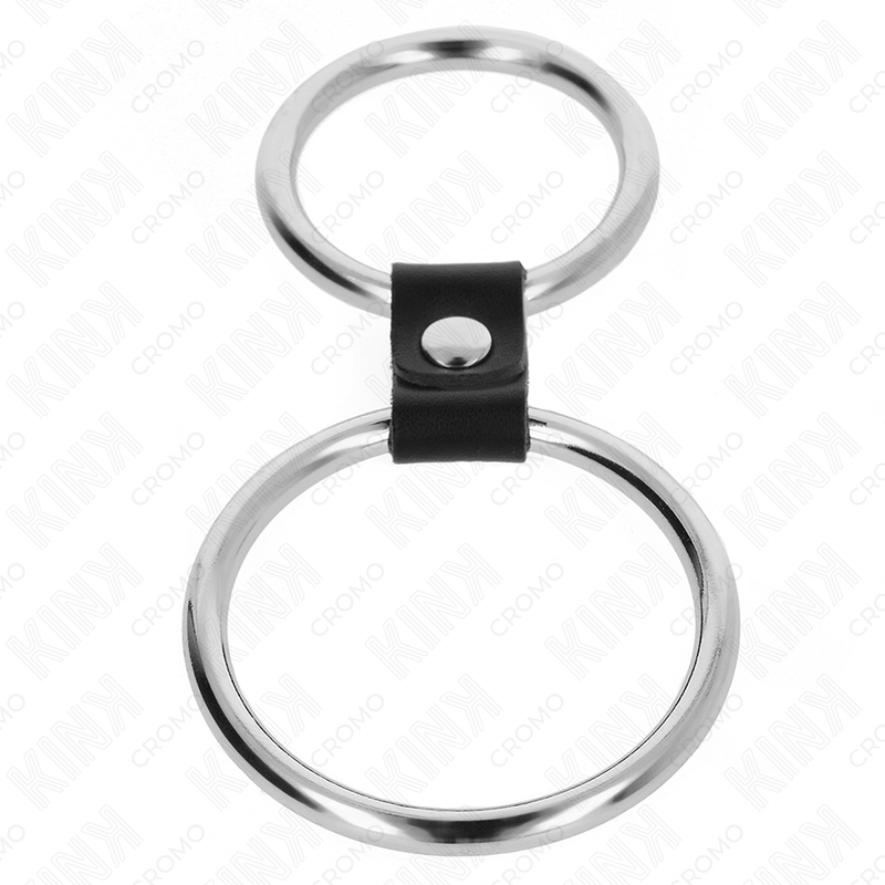 KINK - DUBBELE METALEN PENISRIEM VAN 3,7 CM TOT 5 CM VERBONDEN MET LEEREN BAND MODEL 1 - Image 3