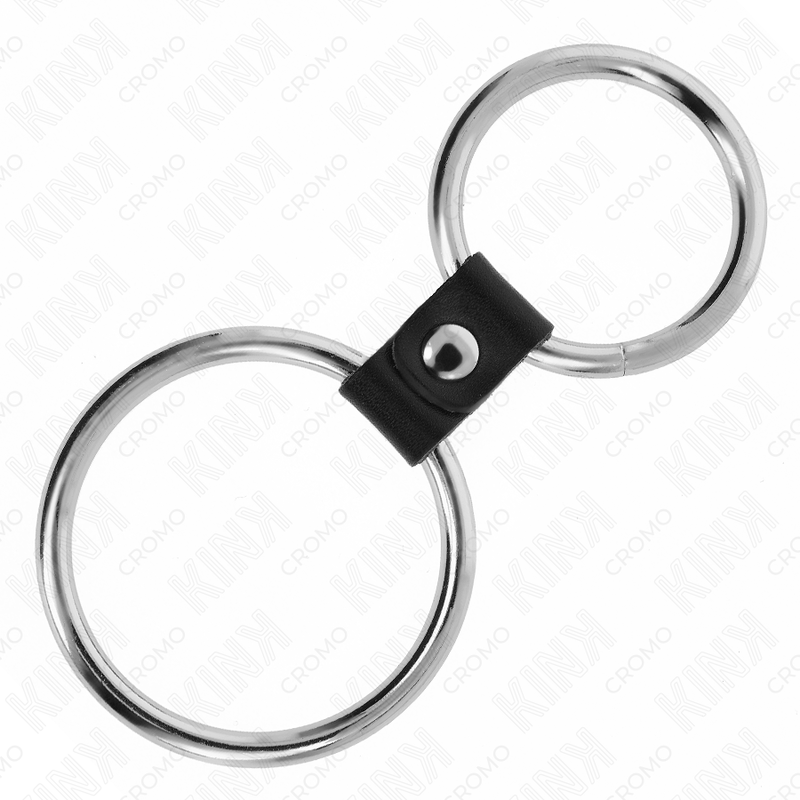 KINK - DUBBELE METALEN PENISRIEM VAN 3,7 CM TOT 5 CM VERBONDEN MET LEEREN BAND MODEL 1 - Image 4