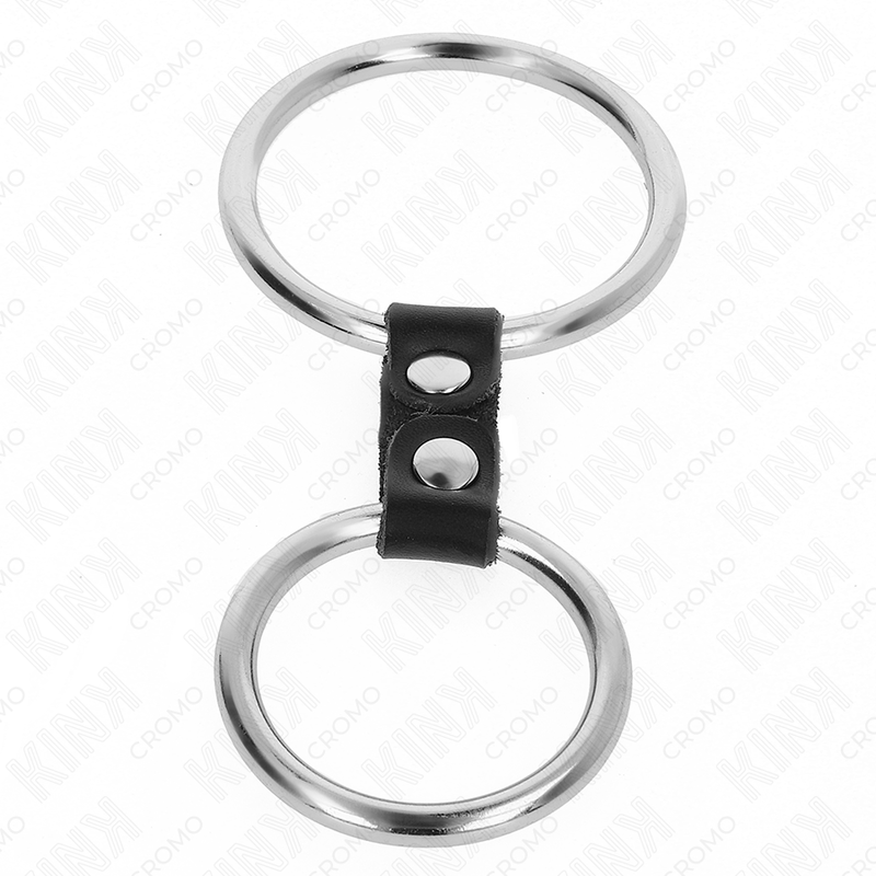 KINK - DUBBELE METALEN PENISRING VAN 3,7 CM TOT 5 CM VERBONDEN DOOR LEEREN BAND MODEL 2 - Image 3