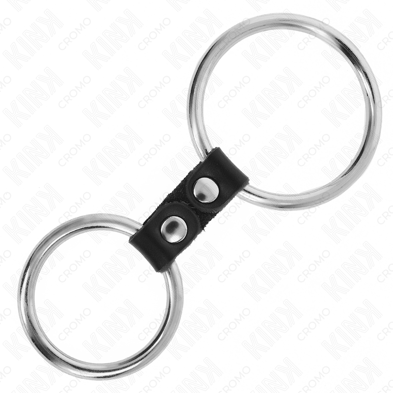 KINK - DUBBELE METALEN PENISRING VAN 3,7 CM TOT 5 CM VERBONDEN DOOR LEEREN BAND MODEL 2 - Image 4