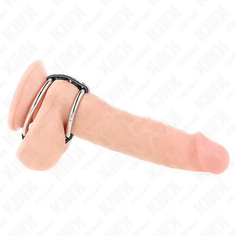 KINK - DOUBLE METAL PENIS RING 3.8 CM TO 5 CM CONNECTED WITH LEATHER - Image 2