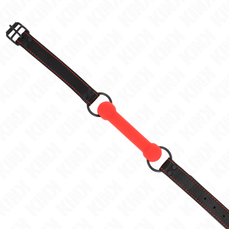 Kink - Gag En Os Avec Sangle En Cuirette Rouge Ajustable 41-57 Cm - Image 3