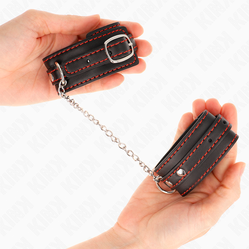 Kink - Petites Retenues-Poignets Noires Avec Doublure Rouge Réglable 14-24 Cm X 3,5 Cm - Image 3