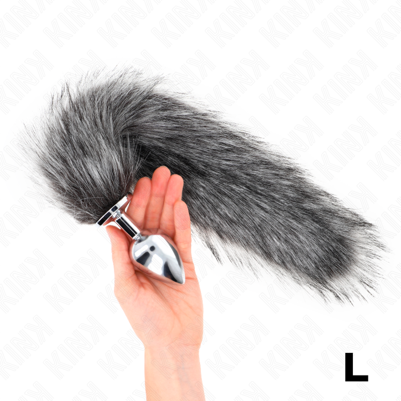 Kink - Plug Anal Taille L 10 X 4 Cm Avec Queue Synthétique 40 Cm Gris - Image 4